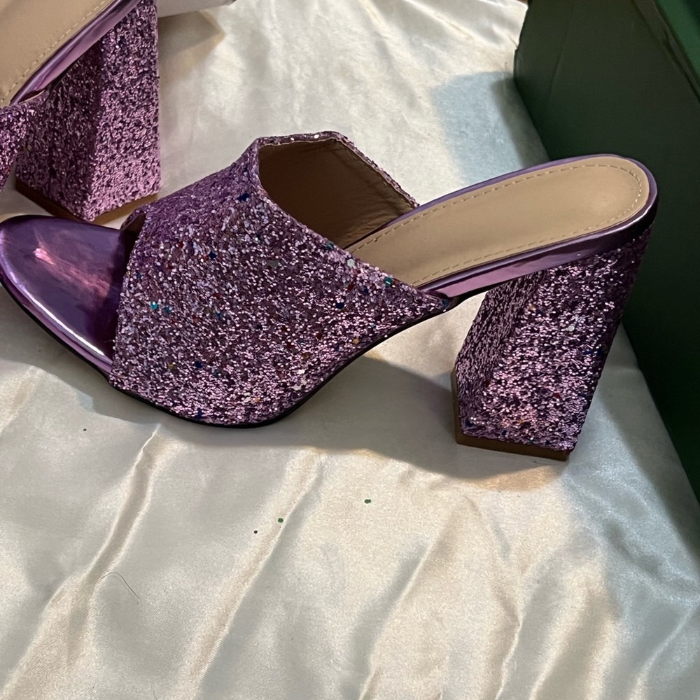 Purple Glitter Women's Block Heel Sandals